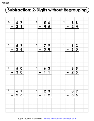 vertical subtraction worksheet no borrowing