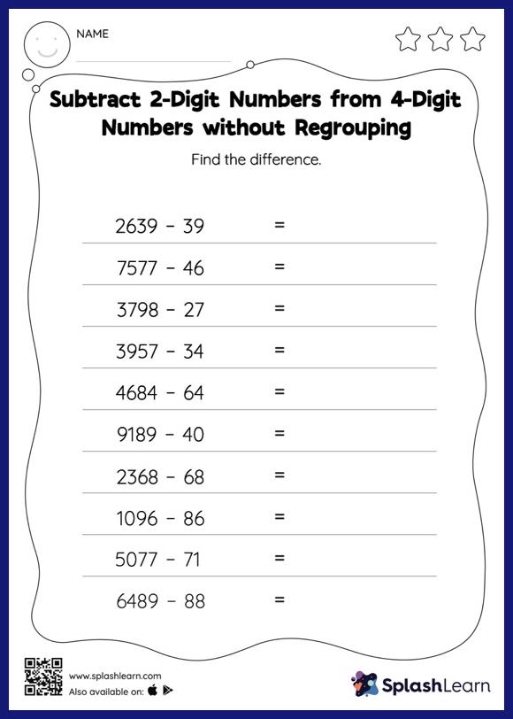 Subtract 3-Digit Numbers from 4-Digit Numbers without Regrouping ...