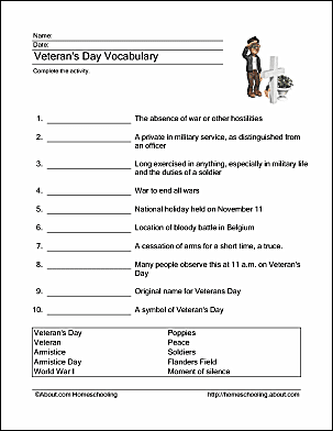 veterans day research worksheet