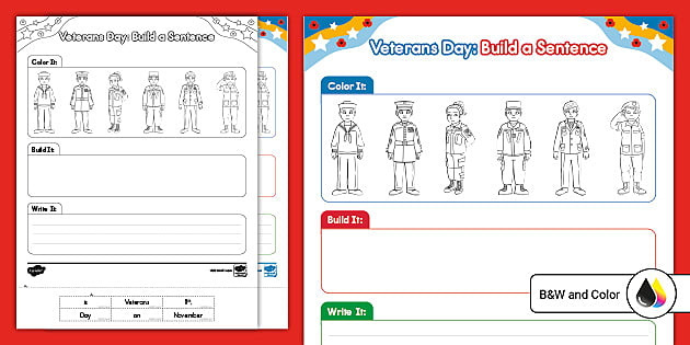Veterans Day: Build a Sentence Activity for K-1st Grade