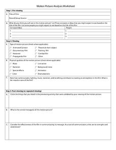 Motion Picture Analysis Worksheet Worksheet for 6th - 7th Grade ...