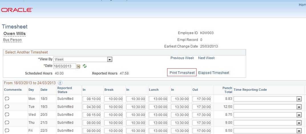 Oracle HCM for YOU: PeopleSoft 9.2 feature review - Print Timesheet