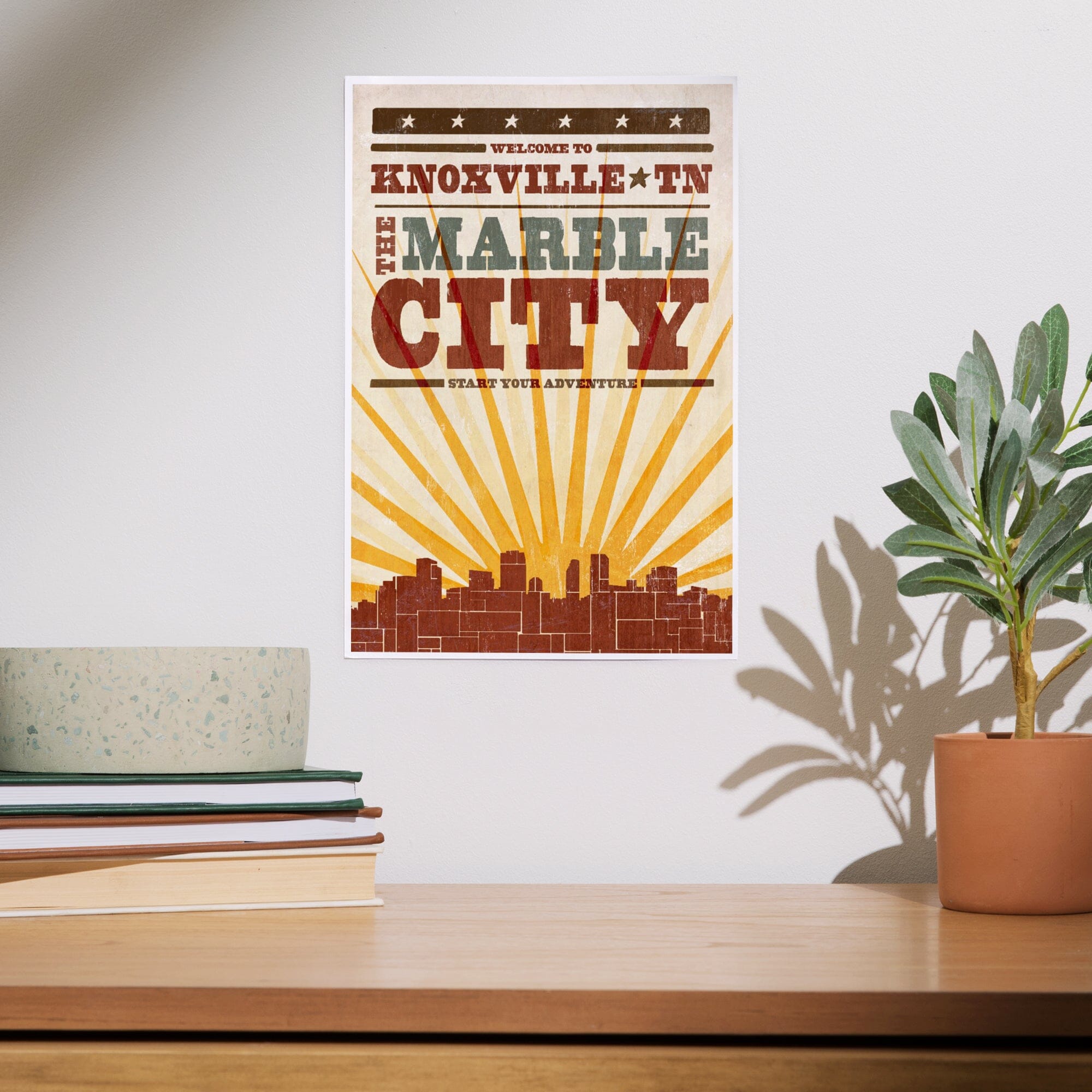 Knoxville, Tennessee, Skyline and Sunburst Screenprint Style, Art &  Giclee  Prints