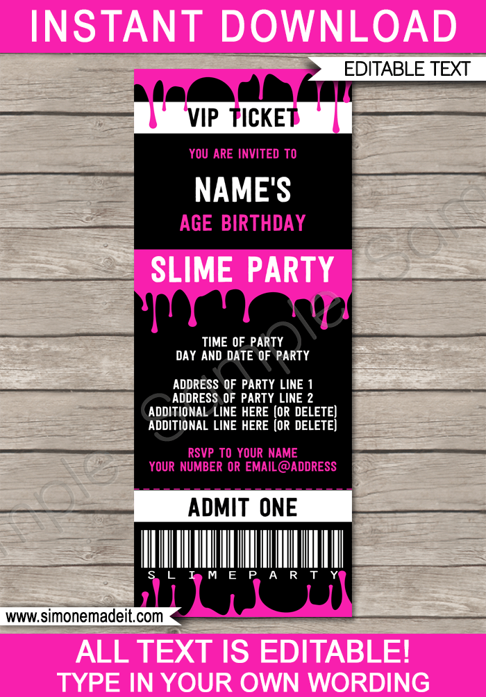 Slime Party Ticket Invitation template - pink
