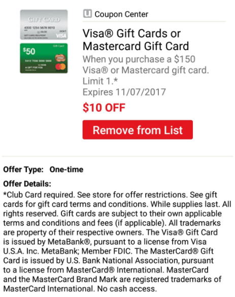 visa gift card fine print