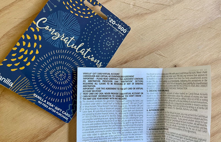 visa gift card fine print