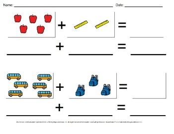 Back to School Visual Addition Math Worksheet Sample (Sums 1-10)