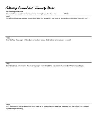 Creating community stories, a preplanning worksheet for visual art ...