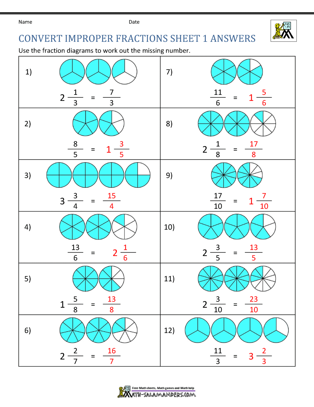 visual fractions worksheet