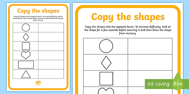 Copy the Shapes | Kindergarten Maths Worksheet - Twinkl
