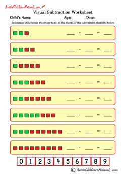 Visual Subtraction Worksheets - Aussie Childcare Network