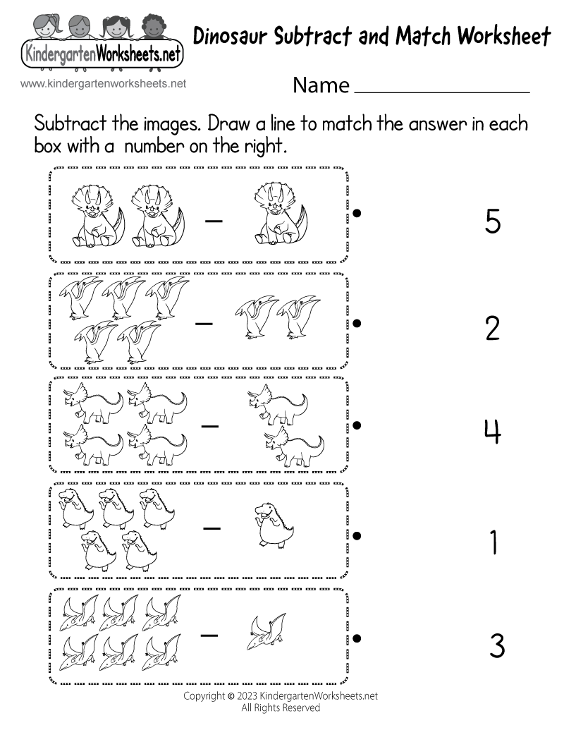 Dinosaur Subtract and Match Worksheet - Free Printable, Digital, &  PDF