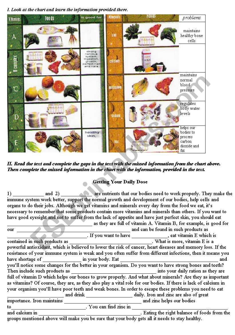 Vitamins and Minerals (Healthy Food) - ESL worksheet by Ann_85