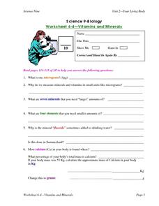 Vitamins and Minerals Lesson Plans &  Worksheets Reviewed by Teachers