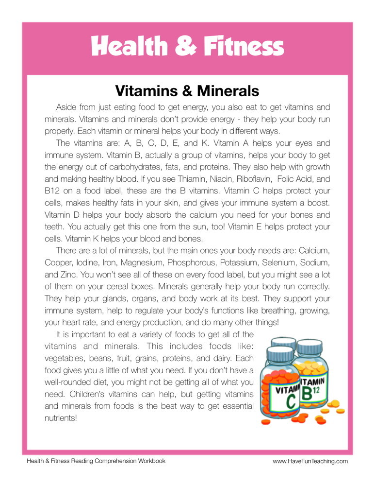 vitamins and minerals worksheet