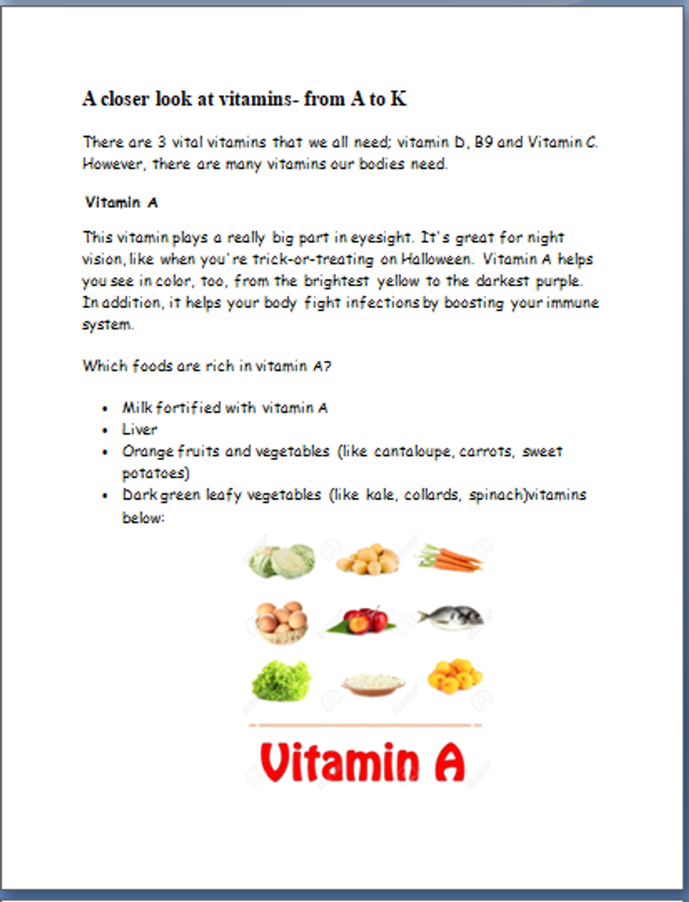 The A,B,Cs of Vitamins and Minerals Worksheets Library