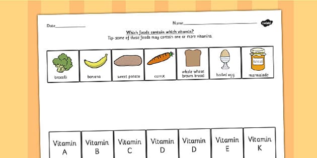 vitamins and minerals worksheet