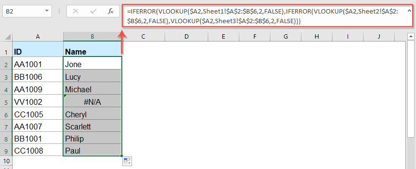 How to vlookup values across multiple worksheets?