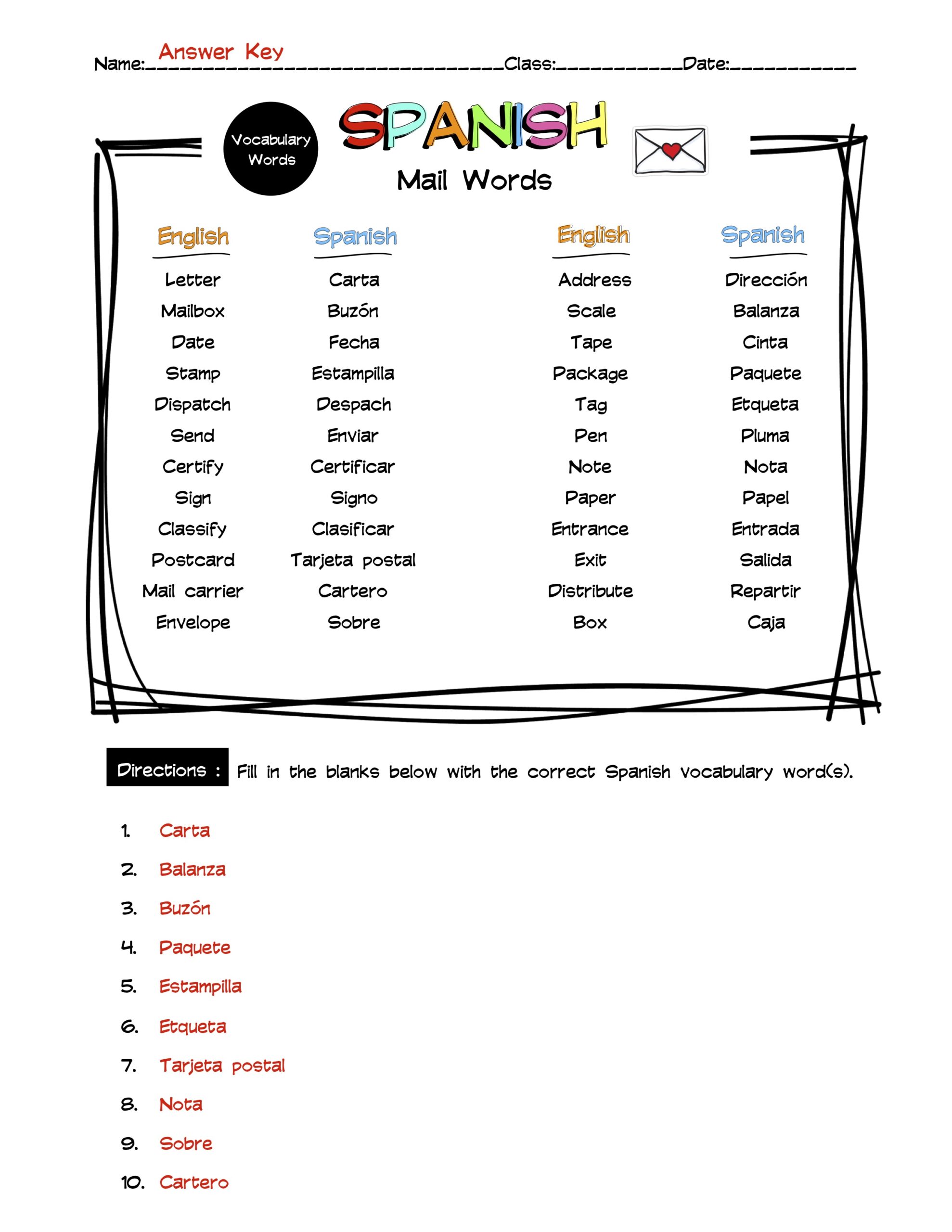 vocab worksheet answers