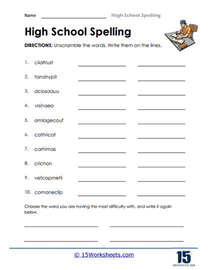 vocab worksheet for high school