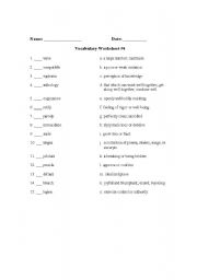 English worksheets: Vocabulary Worksheet #4