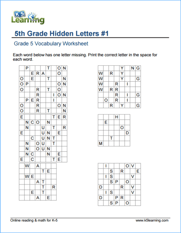 vocabulary 5th grade worksheet