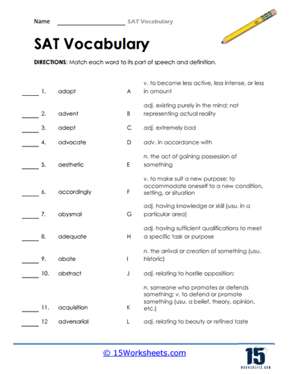SAT Vocabulary Words Worksheets - 15 Worksheets Library
