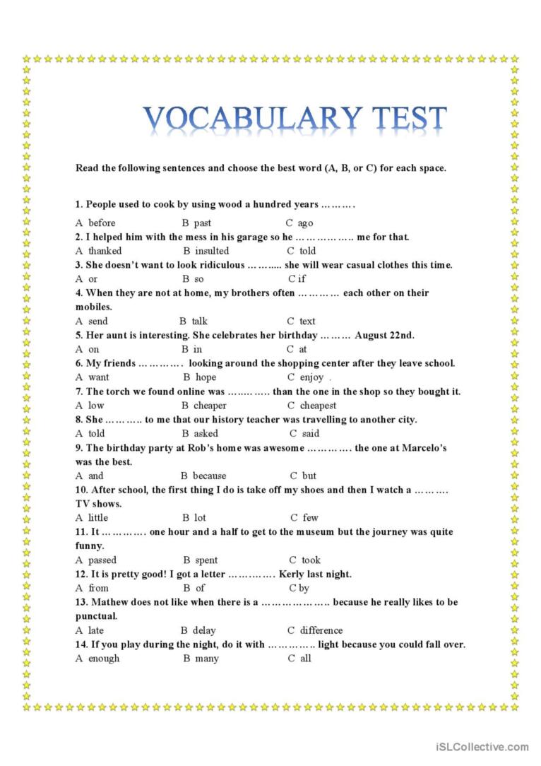 vocabulary check worksheet