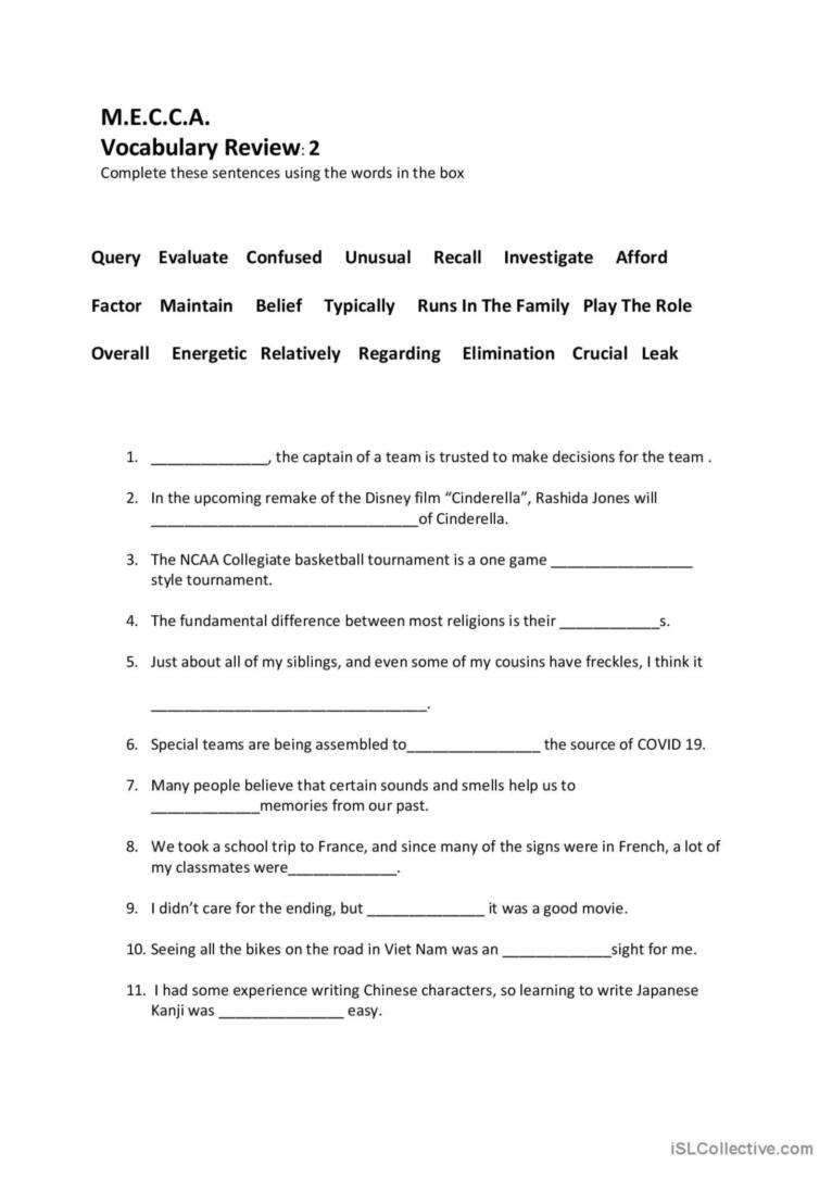 vocabulary check worksheet