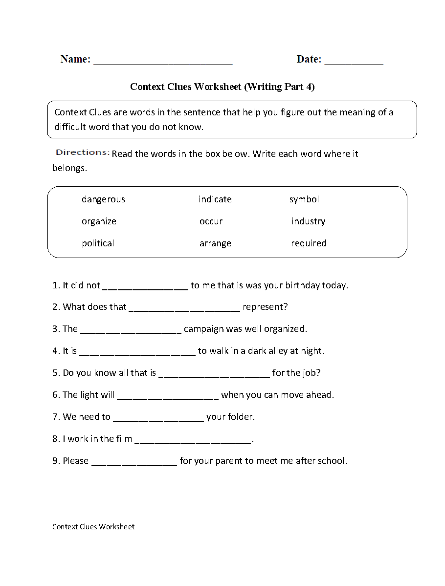 worksheets library | Context Clues Worksheets