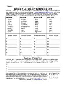 vocabulary definition worksheet