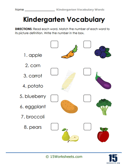 vocabulary for kindergarten worksheet