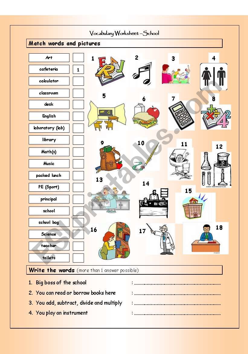 vocabulary matching worksheet