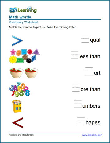 vocabulary math worksheet