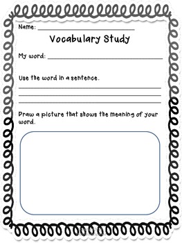 Vocabulary Study and Practice Worksheets Grades 1-5