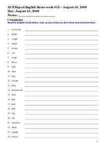 ESL Vocabulary Practice Worksheet for 4th - 7th Grade | Lesson Planet