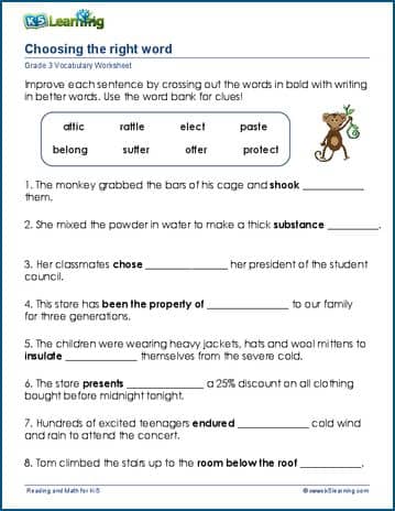 vocabulary sentences worksheet