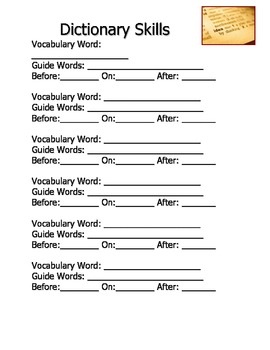 Dictionary Skills Worksheet by Ready to Use Resources | TPT
