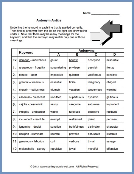 vocabulary skills worksheet