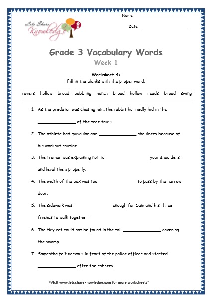 vocabulary word worksheet
