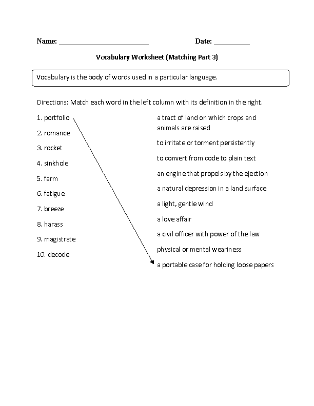 vocabulary word worksheet