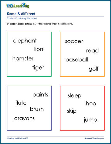 Word categorization for grade 1 | Worsheets library