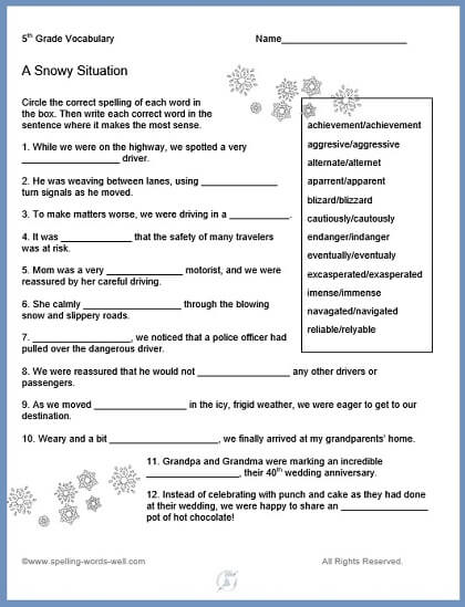 vocabulary worksheet 4th grade