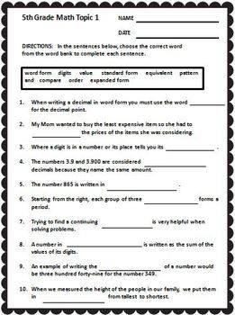 vocabulary worksheet 5th grade
