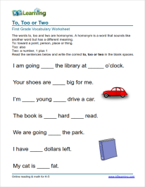 vocabulary worksheet for 1st graders