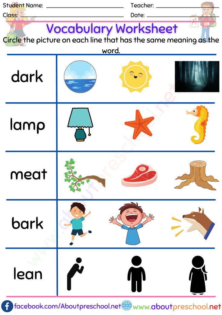 vocabulary worksheet for 1st graders