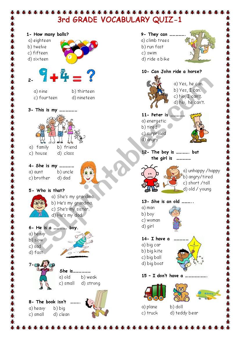 vocabulary worksheet for 3rd graders