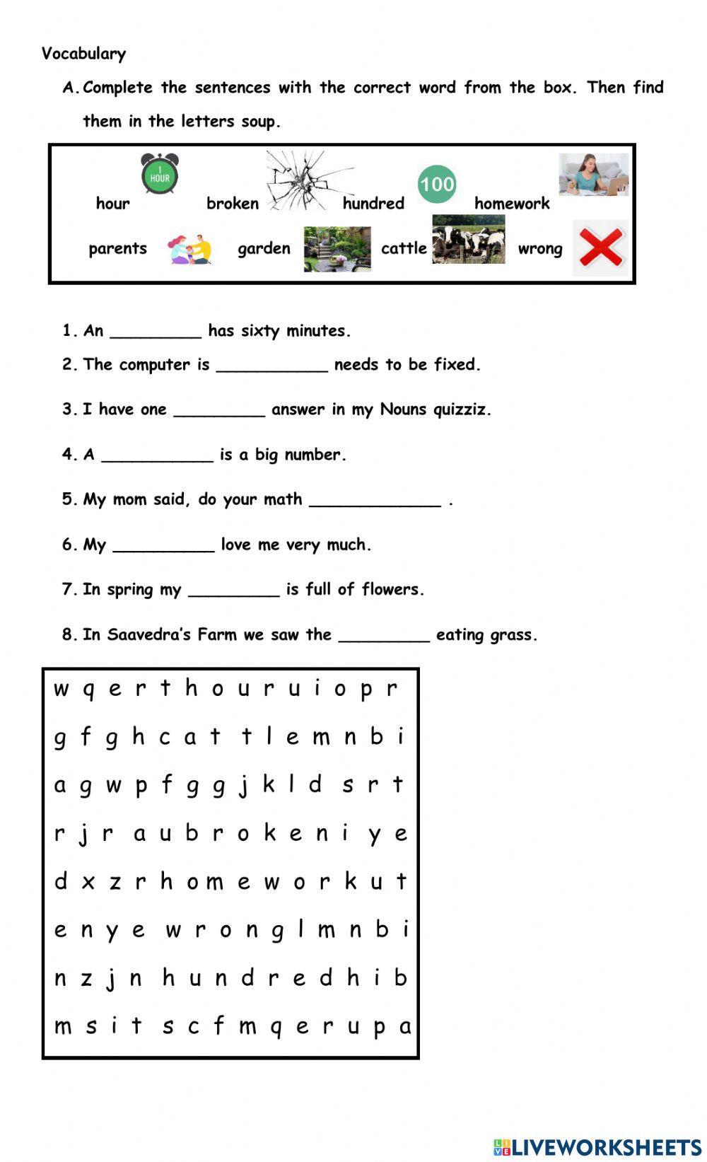 Vocabulary online exercise for 3rd grade Live Worksheets Worksheets