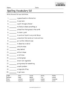 vocabulary worksheet for 4th grade