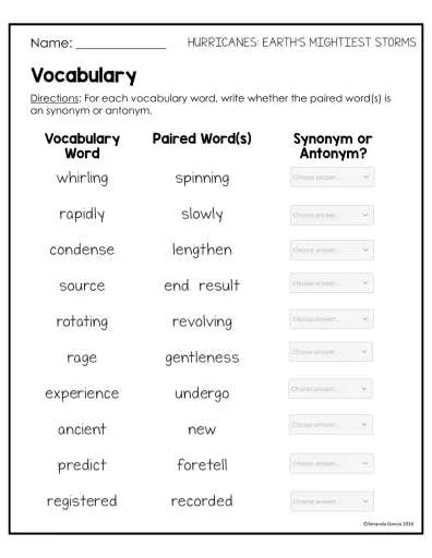 vocabulary worksheet for 4th grade